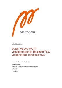 Datan keräys MQTT-viestiprotokolalla Beckhoff PLC-ympäristöstä  pilvipalveluun - Theseus